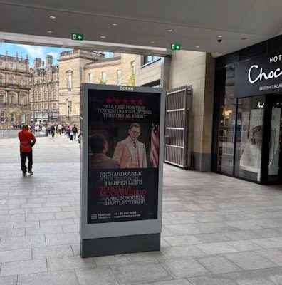 Mockingbird art in Edinburgh media buy at St James Quarter digital screens