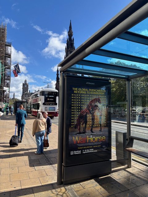 Warhorse Edinburgh media buy on bus shelter poster