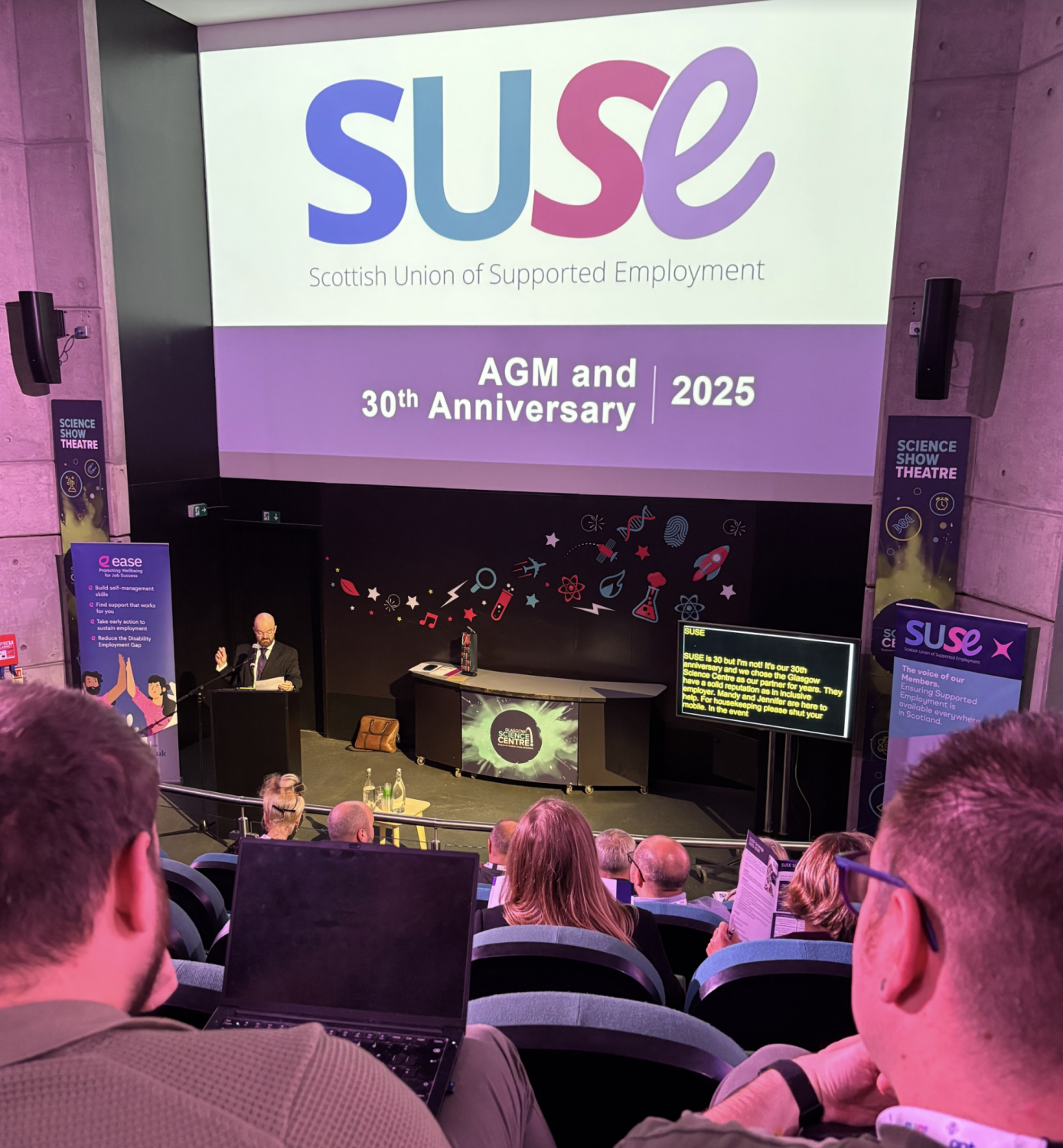 SUSE AGM at Glasgow Science Centre with their CEO, David Cameron addressing the crowd.